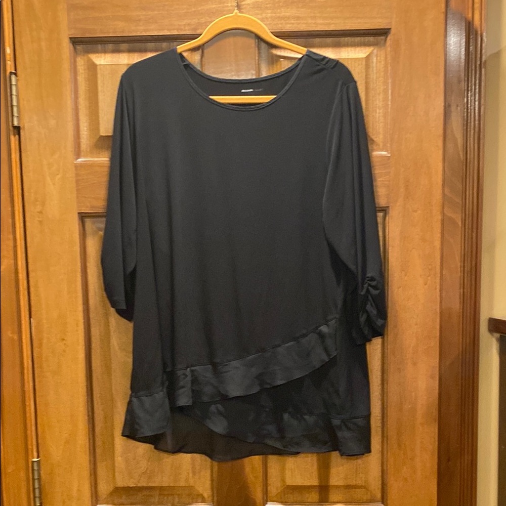 Allison Daley Black Dolman Sleeve Asymmetrical Blouse
